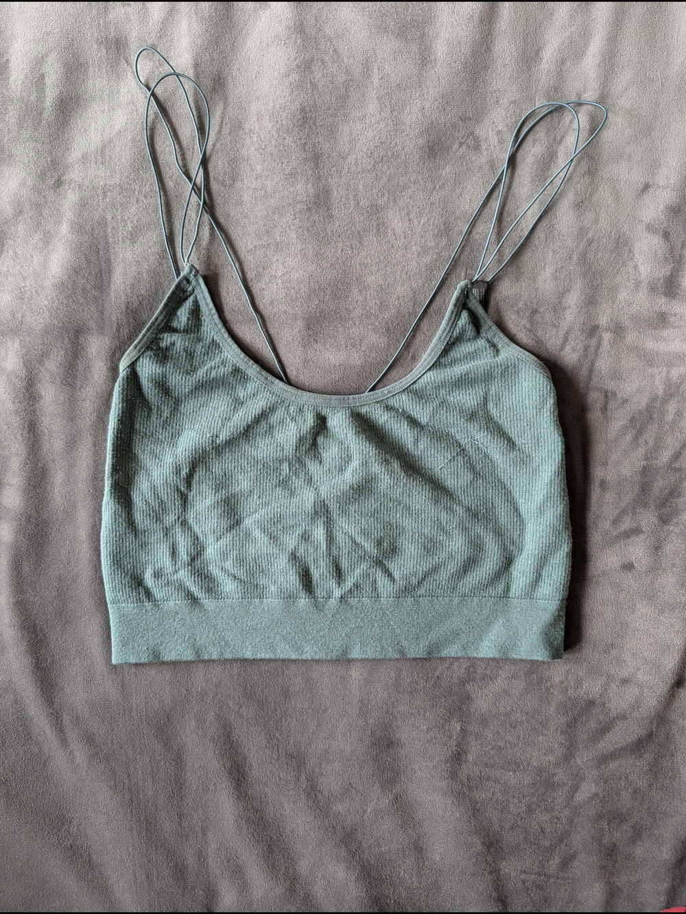Seamless Ribbed Spaghetti-Strap Bralette in Sage Green